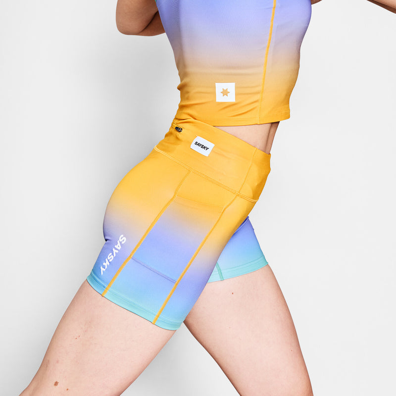 Saysky Drip Dye Combat+ Short Tights 4" Lila/Grün/Gelb Drip Dye 1033 NWRST31C1033
