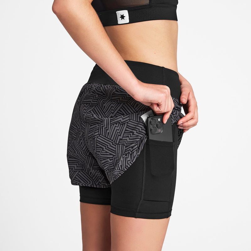 Saysky Reflective 2 in 1 Pace Shorts 3'' Schwarz Reflective Lightning 1050 OWRSH23C1050