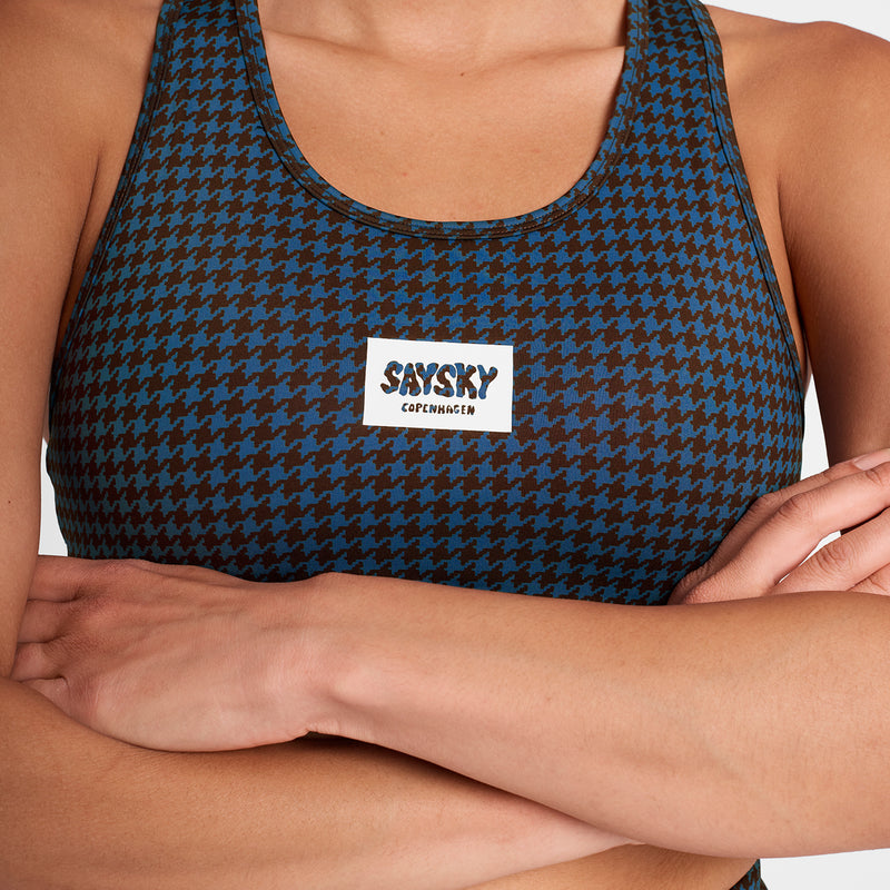 SAYSKY Houndstooth Combat Sports Bra SPORT-BH 1047 - BLUE AOP