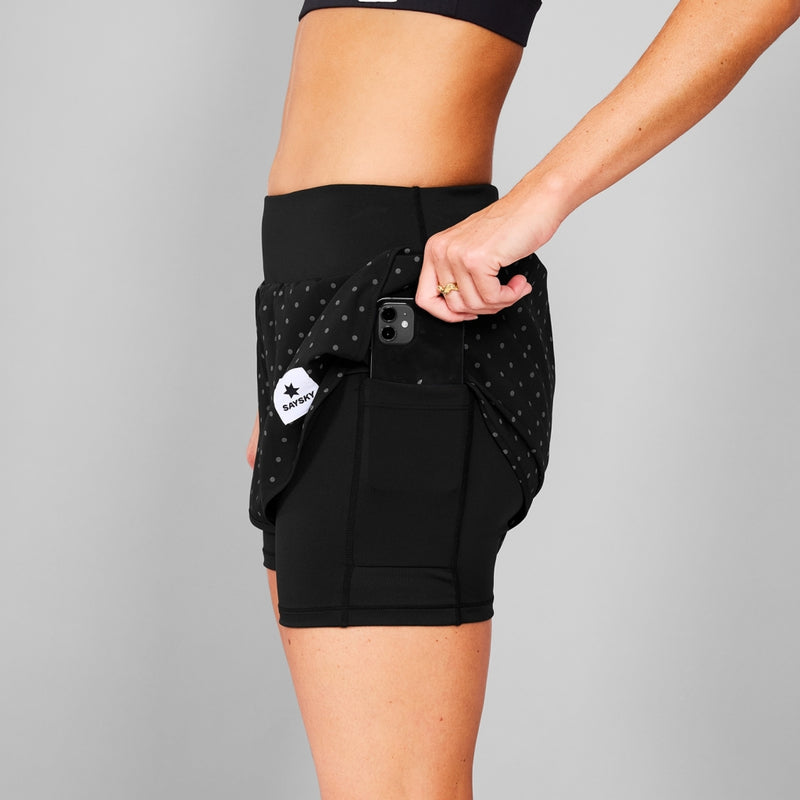 SAYSKY W Polka 2 In 1 Pace Shorts 3" SHORTS 1018 - BLACK AOP